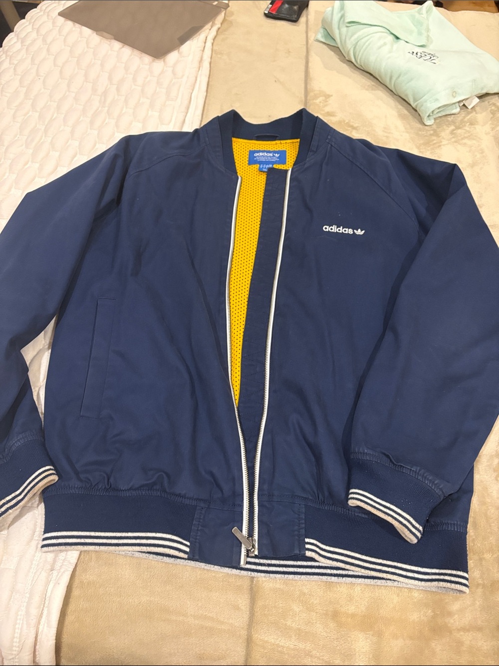 adidas Navy Bomber Jacket with Yellow Inner Lining